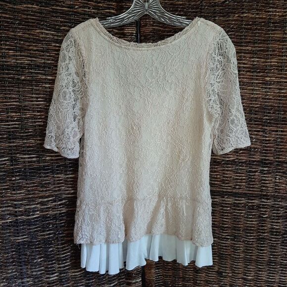 Anthropologie Deletta Lace Blouse Tee Shirt Top Medium  Cream Romantic Modal - Picture 2 of 6